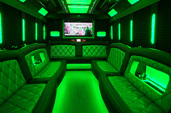 Inside a spacious party bus