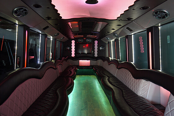 Inside a large party bus
